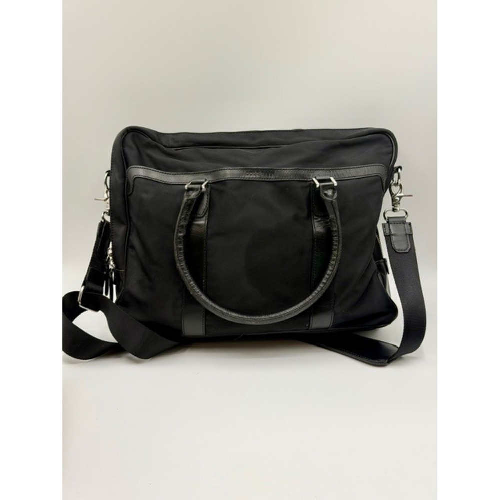 Cole Hann Black Nylon Leather‎ Trim Laptop Messenger Bag Briefcase Adj. Strap